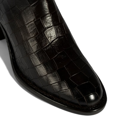 Kadın Kahve Kroko Baskılı Kalın Topuklu Deri Çizme