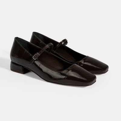 Kadın Kahve Kroko Baskılı Mary Jane Günlük Ayakkabı