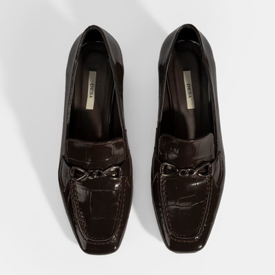 Kadın Kahve Kroko Baskılı Topuklu Rugan Loafer