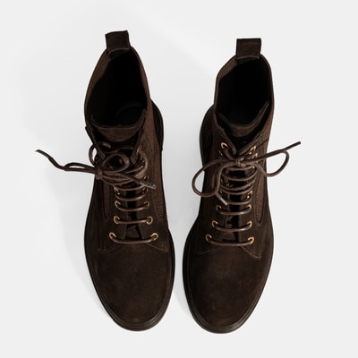 Kadın Kahve Lastik Detaylı Bağcıklı Süet Postal Bot