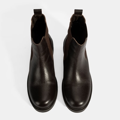 Kadın Kahve Lastik Detaylı Deri Bot