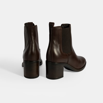 Kadın Kahve Lastikli Topuklu Deri Bot