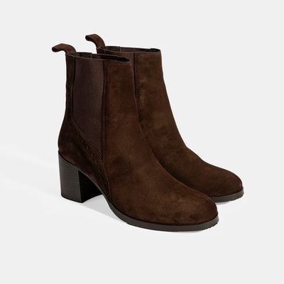 Kadın Kahve Lastikli Topuklu Süet Bot