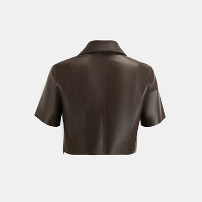 Kadın Kahve Lazer Kesimli Kısa Perforeli Deri Gömlek