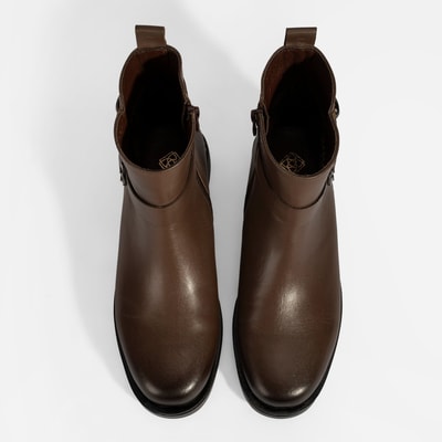 Kadın Kahve Metal Toka Detaylı Deri Bot