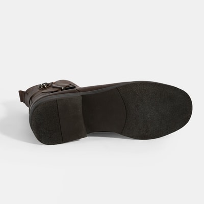 Kadın Kahve Metal Toka Detaylı Deri Bot