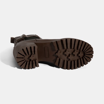 Kadın Kahve Metal Toka Detaylı Topuklu Bot