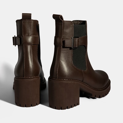 Kadın Kahve Metal Toka Detaylı Topuklu Bot