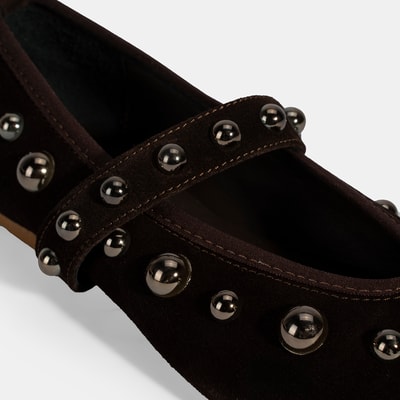 Kadın Kahve Metal Zımba Detaylı Mary Jane Babet