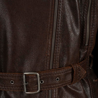 Kadın Kahve Oversize Kemerli Biker Deri Ceket