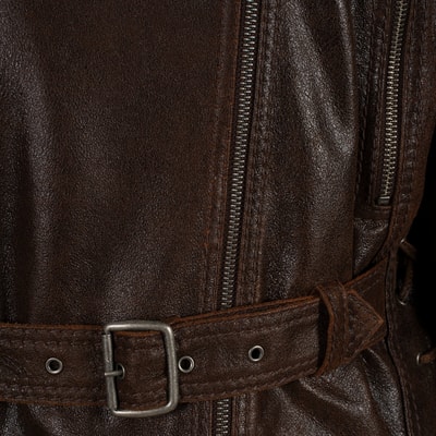 Kadın Kahve Oversize Kemerli Biker Deri Ceket