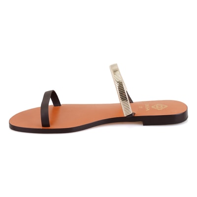 Kadın Kahve Parlak Aksesuarlı Deri Terlik