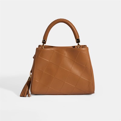 Kadın Kahve Püskül Aksesuarlı Deri El Çantası