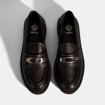 Kadın Kahve Toka Aksesuarlı Kalın Tabanlı Deri Loafer