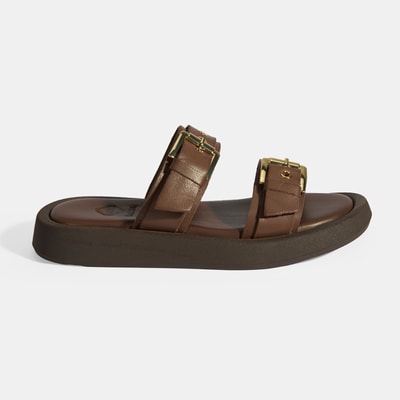 Kadın Kahve Toka Detaylı Deri Terlik 