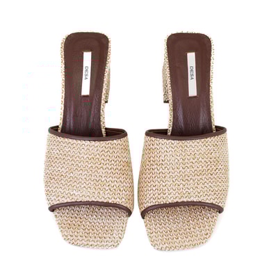 Kadın Kahve Topuklu Hasır Terlik