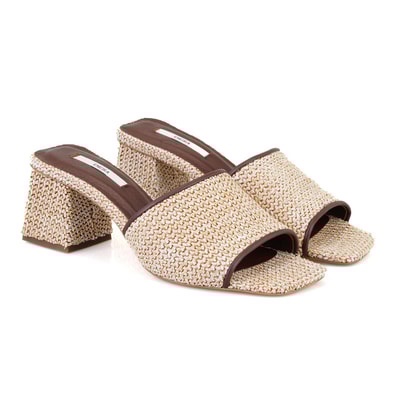 Kadın Kahve Topuklu Hasır Terlik
