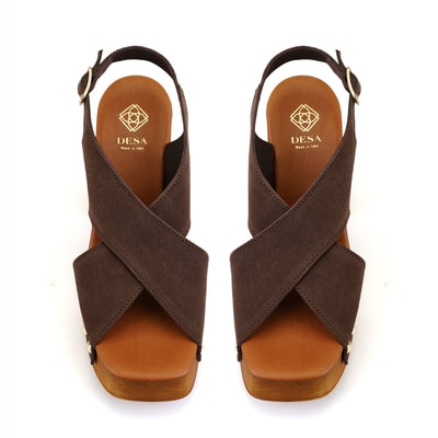 Kadın Kahve Topuklu Süet Deri Sandalet