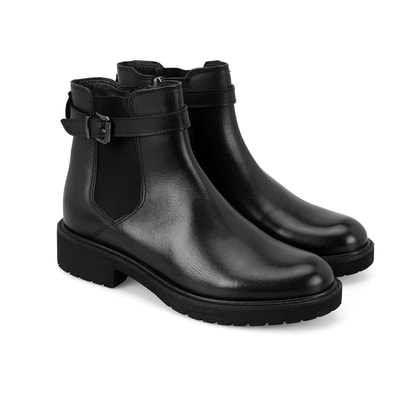 Kadın Kemer Aksesuarlı Siyah Lastikli Deri Chelsea Bot