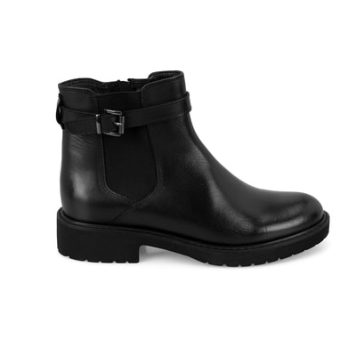 Kadın Kemer Aksesuarlı Siyah Lastikli Deri Chelsea Bot