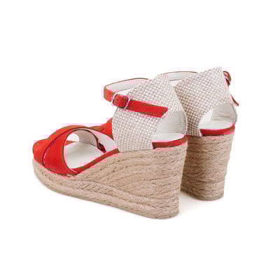 Kadın Kırmızı Dolgu Topuk Süet Espadril Sandalet