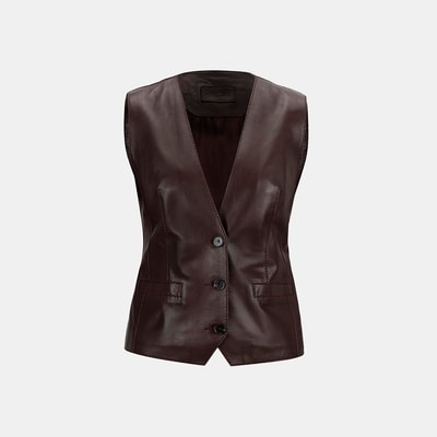 Kadın Koyu Kahve Deri Yelek