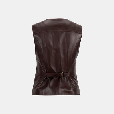 Kadın Koyu Kahve Deri Yelek