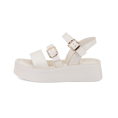 Kadın Krem Ayarlanabilir Tokalı Deri Sandalet