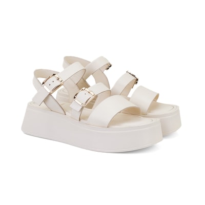 Kadın Krem Ayarlanabilir Tokalı Deri Sandalet