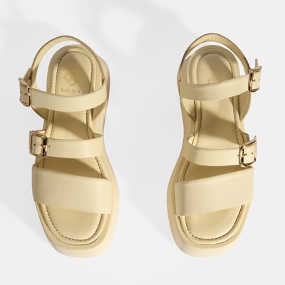 Kadın Krem Deri Sandalet