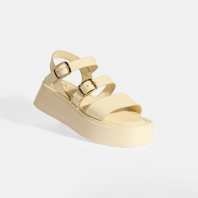 Kadın Krem Deri Sandalet