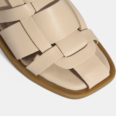 Kadın Krem Deri Terlik 