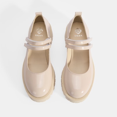 Kadın Krem Mary Jane Cırt Detaylı Deri Babet