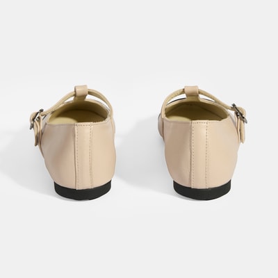 Kadın Krem Rugan T-Bant Mary Jane Babet