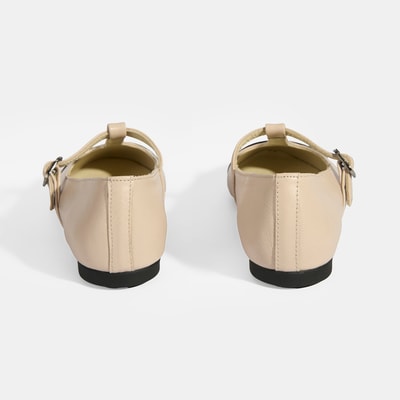 Kadın Krem Rugan T-Bant Mary Jane Babet