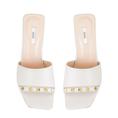 Kadın Krem Topuklu Deri Terlik