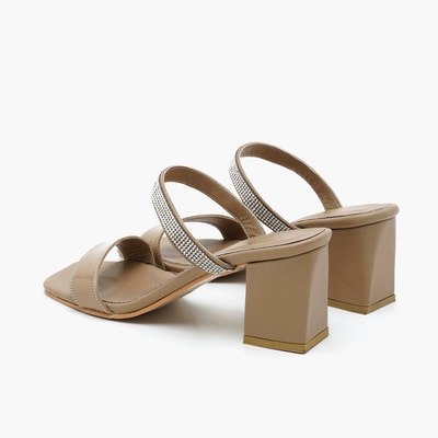 Kadın Krem Topuklu Terlik