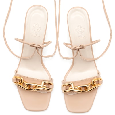 Kadın Krem Zincir Detaylı Sandalet