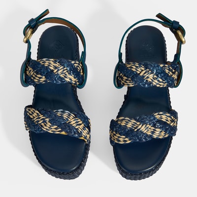 Kadın Lacivert Ayarlanabilir Tokalı Hasır Detaylı Sandalet