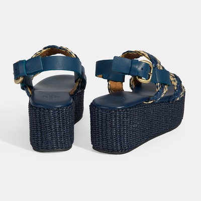 Kadın Lacivert Ayarlanabilir Tokalı Hasır Detaylı Sandalet