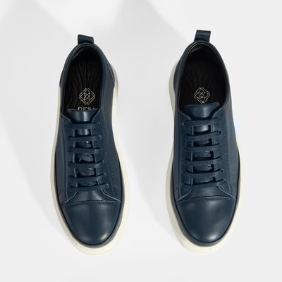 Kadın Lacivert Deri Bağcıklı Spor Ayakkabı