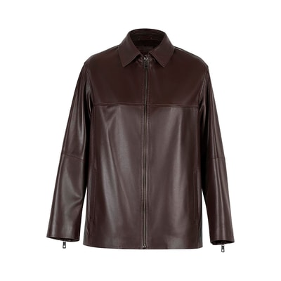 Kadın Lacivert Gömlek Yakalı Deri Ceket