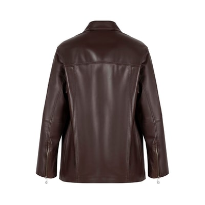 Kadın Lacivert Gömlek Yakalı Deri Ceket