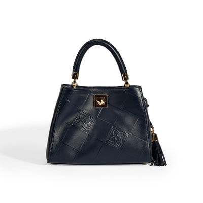 Kadın Lacivert Püskül Aksesuarlı Deri El Çantası