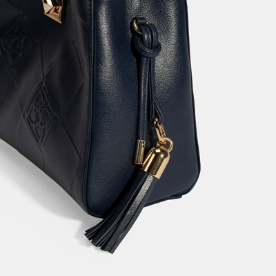 Kadın Lacivert Püskül Aksesuarlı Deri El Çantası