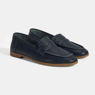 Kadın Lacivert Slip-On Deri Loafer