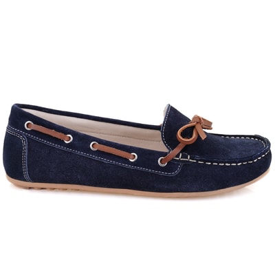 Kadın Lacivert Süet Deri Loafer