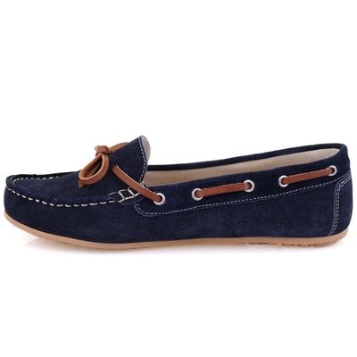 Kadın Lacivert Süet Deri Loafer