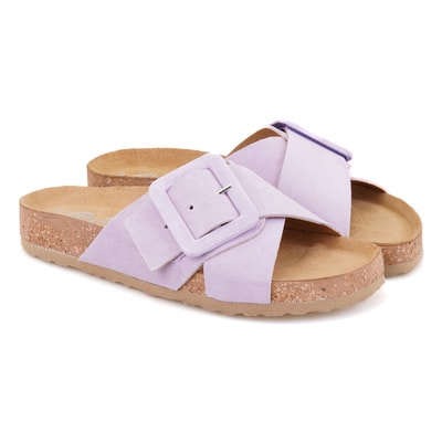 Kadın Lila Ayarlanabilir Süet Deri Terlik