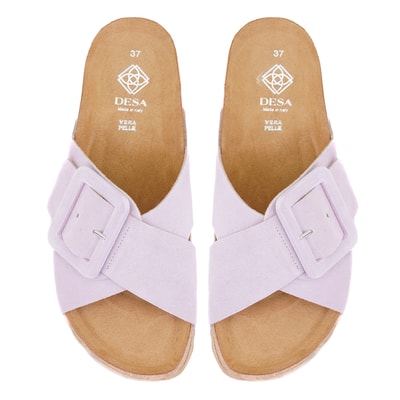 Kadın Lila Ayarlanabilir Süet Deri Terlik